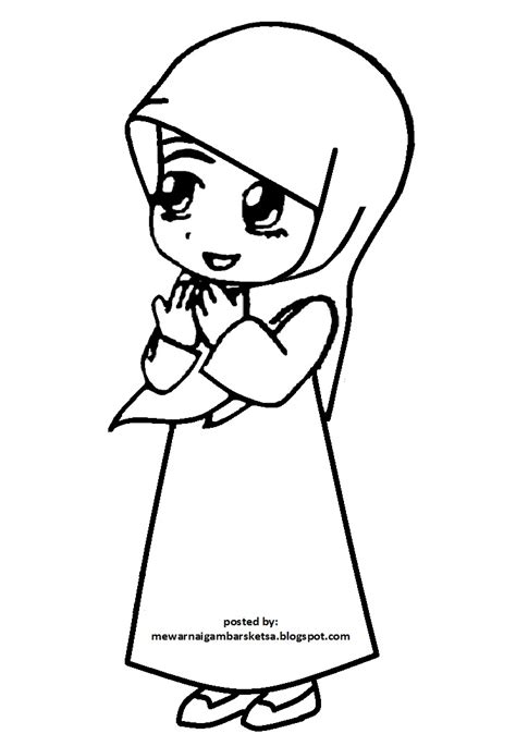 Mewarnai Gambar: Mewarnai Gambar Sketsa Kartun Anak Muslimah 100