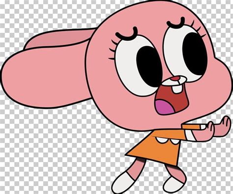 pink cartoon character with big eyes and an orange dress, holding her hand out to the side