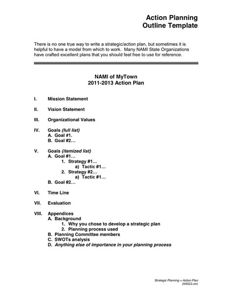 Strategic Plan Outline Template in Word and Pdf formats