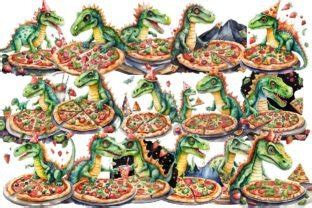 Watercolor Dinosaur Pizza Party Sublimat Graphic by PrintExpert ...