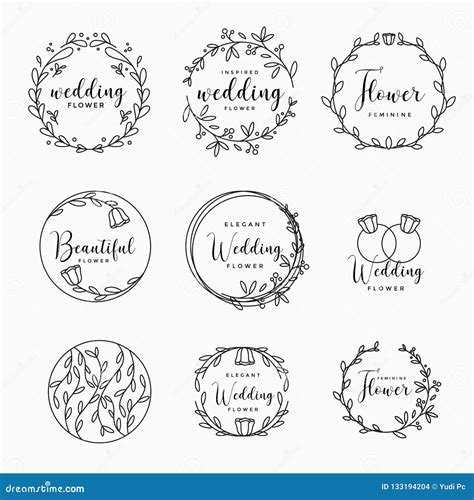 Feminine Floral Wedding Logo Collection Vector Illustration Stock Illustration - Illustration of ...