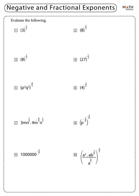 Fractional Exponents Worksheets - Math Monks