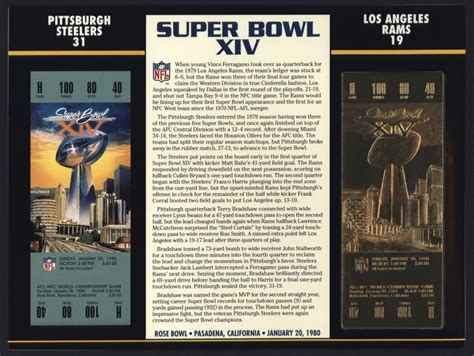 Commemorative Super Bowl XIV Score Card With 22 Kt Gold Ticket: Steelers vs. Rams | Pristine Auction