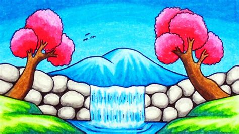 Easy Waterfall Landscape Scenery Drawing