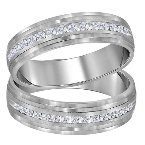 14kt White Gold His & Hers Round Diamond Band Matching Wedding Band Set 1-3 Cttw | Matching ...