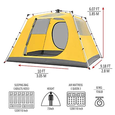 KAZOO Family Camping Tent Large Waterproof Pop Up Tents 6 Person Room Cabin Tent Instant Setup ...