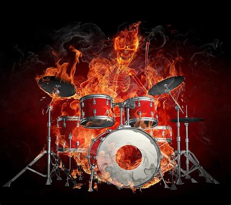 Burning Skeleton, drums, fire, music, night, party, HD wallpaper | Peakpx