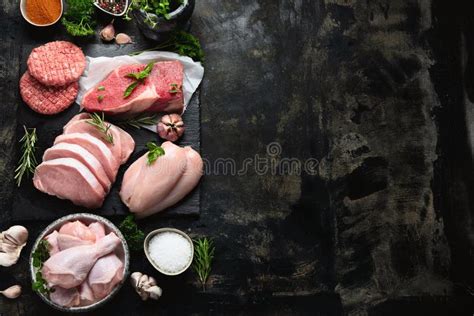 Different Types of Raw Meat Stock Photo - Image of legs, butchery ...