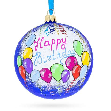 Happy Birthday Balloons & Cupcakes Glass Ball Christmas Ornament 4