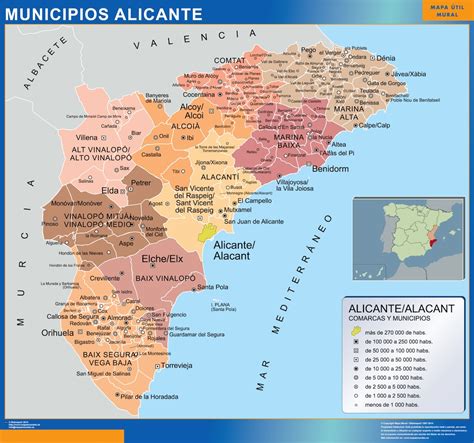 Municipalities Alicante wall map from Spain | Largest maps of the world. Our big collection