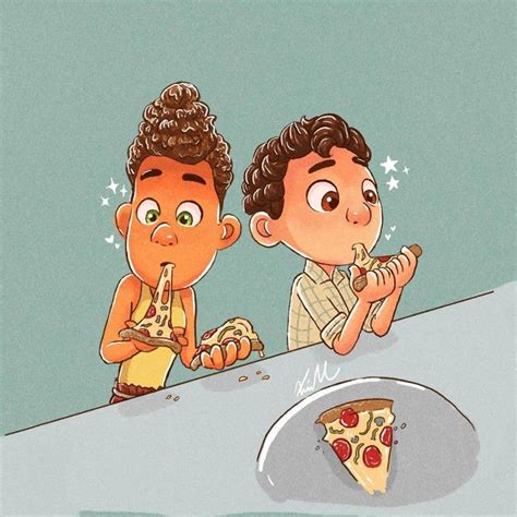 Pizza date for Luca and Alberto enjoying finger foods Disney Villains Art, Disney Fan Art ...