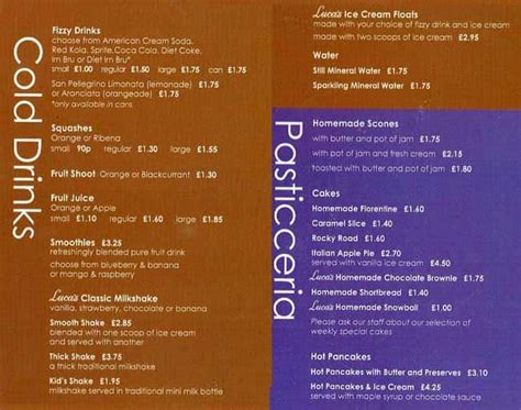 Menu at Cafe Luca, Edinburgh