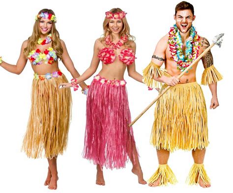 Hawaii Party Kit 5pc Costume Outfit Hawaiian Fancy Dress Beach Party Mens Ladies Hawaiian Grass ...