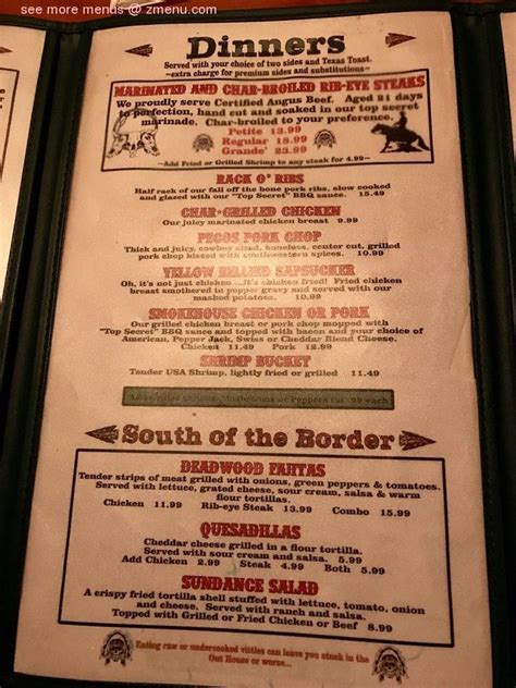 Menu at Deadwood steakhouse, Williamston