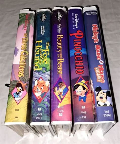 5 VHS DISNEY Beauty And The Beast, Pinocchio Three Caballeros Fox Hound ...