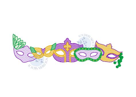 Mardi Gras Masks Beads Sketch Light Fill Machine Embroidery Design ...