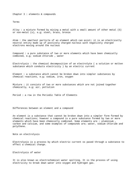 Chapter 3 - Elements & Compounds | PDF | Chemical Substances | Chemical Compounds