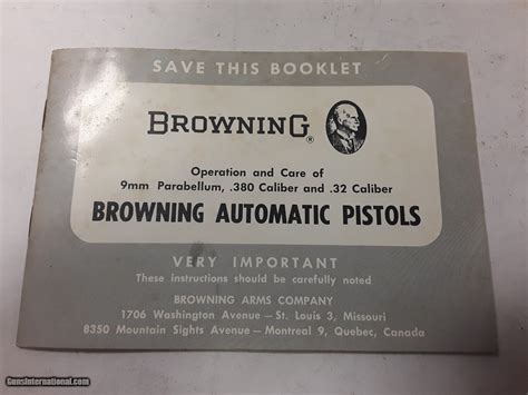 BROWNING AUTOMATIC PISTOLS BOOKLET, MANUAL DATED 2-68