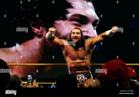 Professional wrestler Mason Ryan celebrates his win over Percy Watson at Wrestlemania Axxess ...