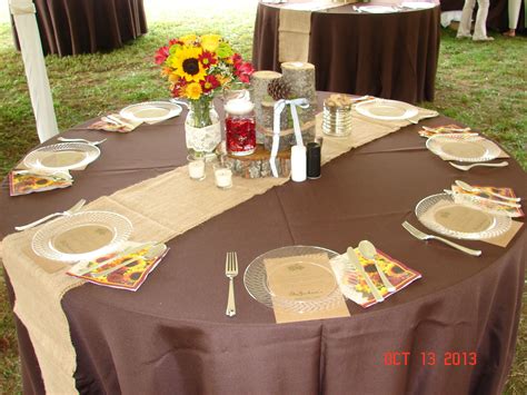 Brown tablecloths for a fall wedding | Brown tablecloths, Tablecloth wedding, Fall wedding