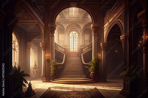 A Realistic Fantasy Interior Of The Royal Palace. Golden Palace. Castle ...