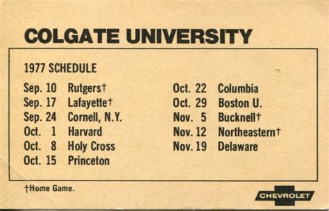 Schedules - Colgate Football Memorabilia Collection