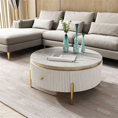 Antares Fluted Marble Top Center Table - Couchlane
