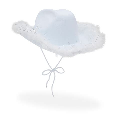 White Cowboy Hat for Men and Women with Feathers, Western Felt Fluffy Cowgirl Hat for Halloween ...