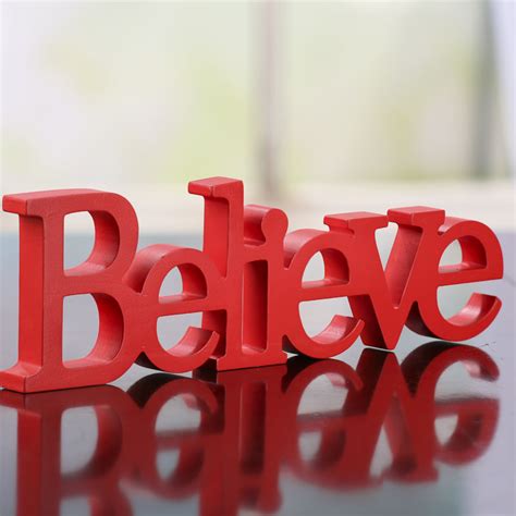 Red Wood "Believe" Standing Word Sign - Signs & Ornaments - Home Decor