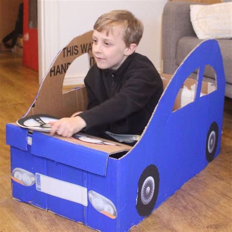 How to Make a Foldable Cardboard Box Car with free printables | Cardboard box car, Cardboard ...