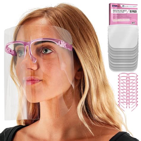 TCP Global Salon World Safety Face Shields with Pink Glasses Frames (Pack of 10) - Ultra Clear ...