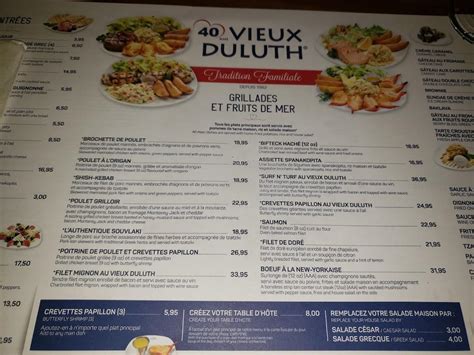 Menu at Restaurant Au Vieux Duluth, Saint-Hyacinthe