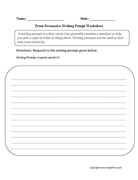 Writing Prompts Worksheets | Persuasive Writing Prompts Worksheets