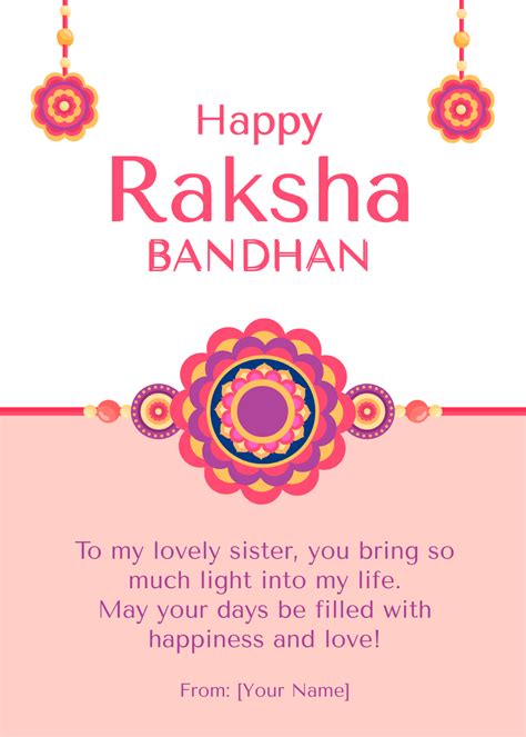 Raksha Bandhan Wishes for Sister Template - Edit Online & Download ...