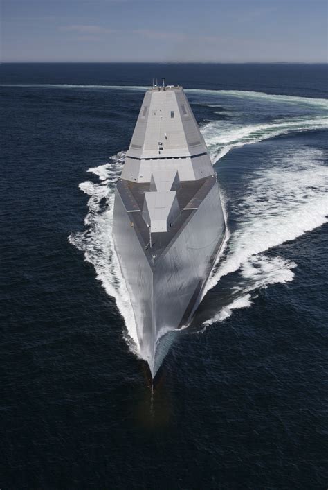 USS Zumwalt (DDG-1000) transits the Atlantic Ocean to conduct acceptance trials with the Navy's ...