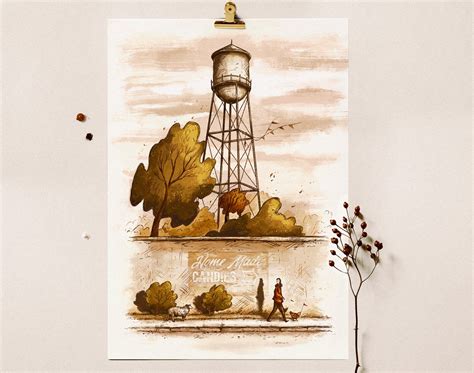 Water Tower art print | A3 illustrated retro poster — So Quiet Shop