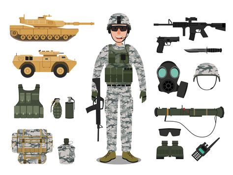 Army soldier character with military vehicle, weapons, military gear and equipment 13420748 ...