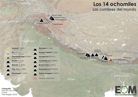 El mapa de los catorce ochomiles: las montañas más altas del mundo ...