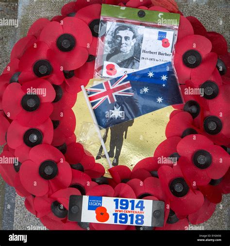 British poppy wreath for First World War One soldier during remembrance ...