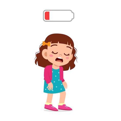 Niña feliz niño lindo cansado de baja energía | Vector Premium