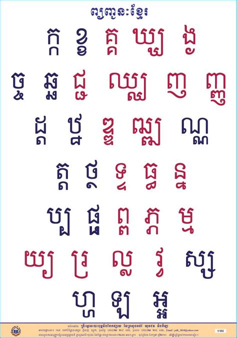 Khmer Alphabet Chart Oppidan Library - Riset