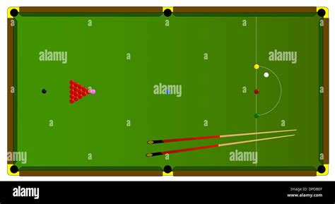 A typical full size snooker table with balls and snooker cues Stock ...