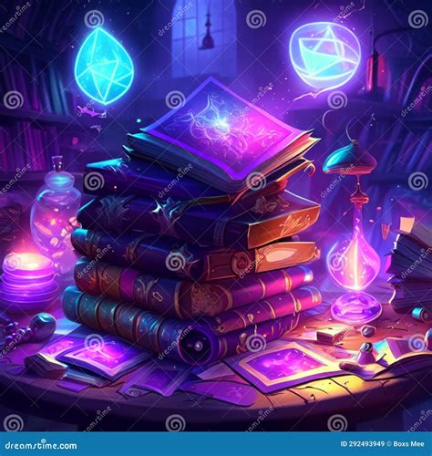 Magic Books on the Table in a Dark Room. Vector Illustration Stock Illustration - Illustration ...