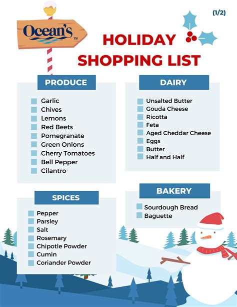 Printable Holiday Shopping List | Ocean's