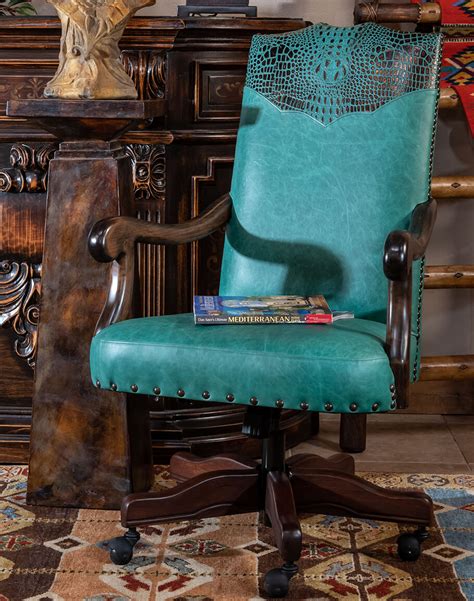 Chisum Turquoise Desk Chair | Top Grain Leather | Adobe Interiors
