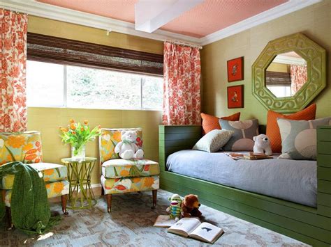 Green Daybed with Orange Pillows - Contemporary - Girl's Room