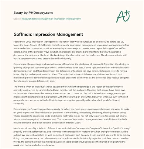 Goffman: Impression Management (500 Words) - PHDessay.com