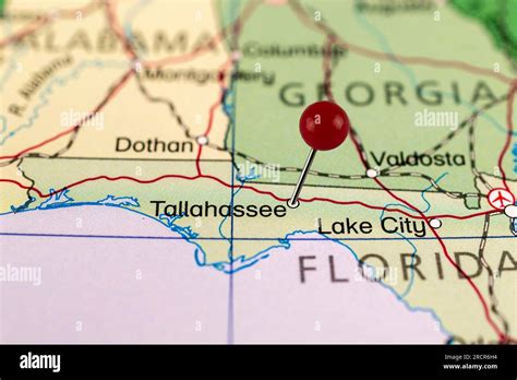 Tallahassee map. Tallahassee pin map. Close up of Tallahassee map with ...