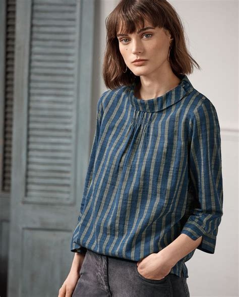 Striped collar-detail blouse in 2021 | Stripes fashion women, Blouse, Fashion tops blouse