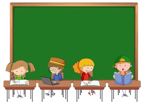 Free Vector | Empty blackboard with many kids doodle cartoon character ...